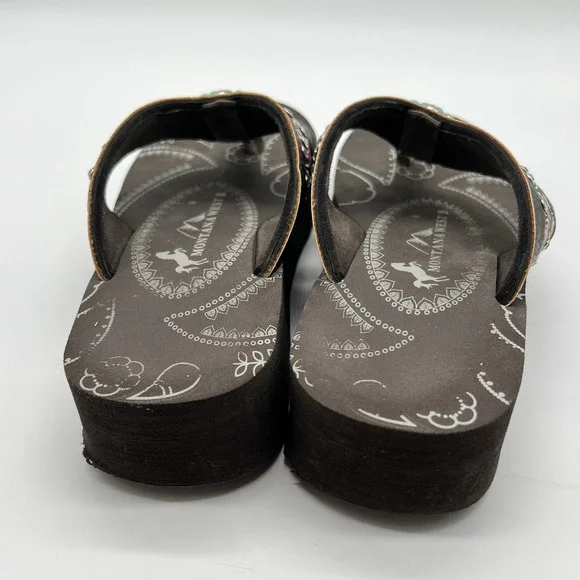Montana West Flip-Flops Size 9 Brown Turquoise & Rhinestones Sandals - Picture 3 of 6